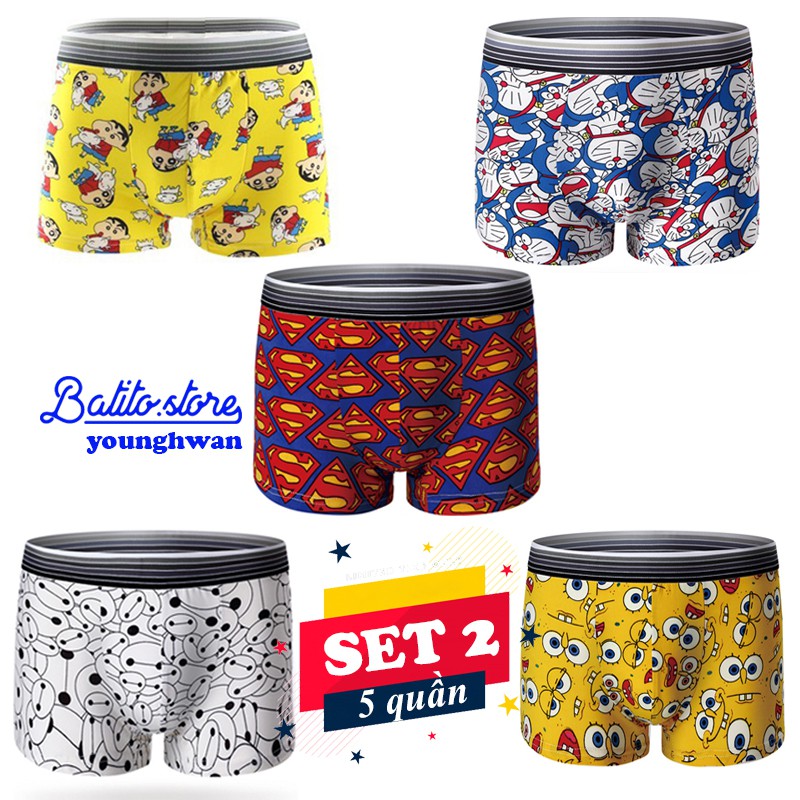 Combo 5 quần sịp quần lót nam cao cấp hoạt hình siêu nhân, doremon cute dễ thương