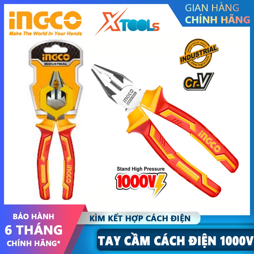 Kìm kết hợp cách điện INGCO HICP28168 | kềm cách điện Kích thước 6&quot;/160mm Tay cầm cách điện lên đến 1000V cắt, kẹp, tuốt