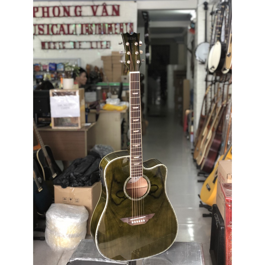 Đàn guitar acoustic Jade Butterfly màu xanh có EQ (tặng kèm phụ kiện)