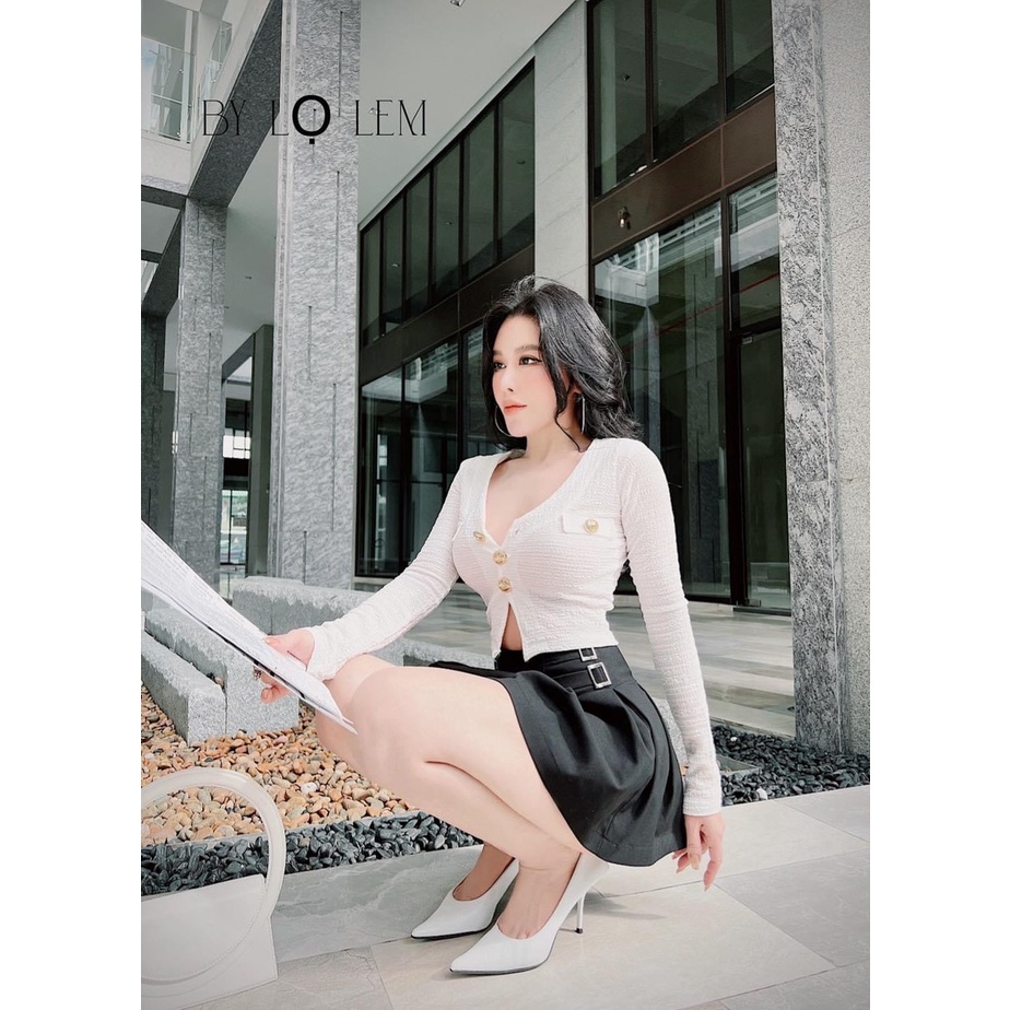 ÁO thun xốp nữ đính nút kiễu tay dài phối túi giã hot 74