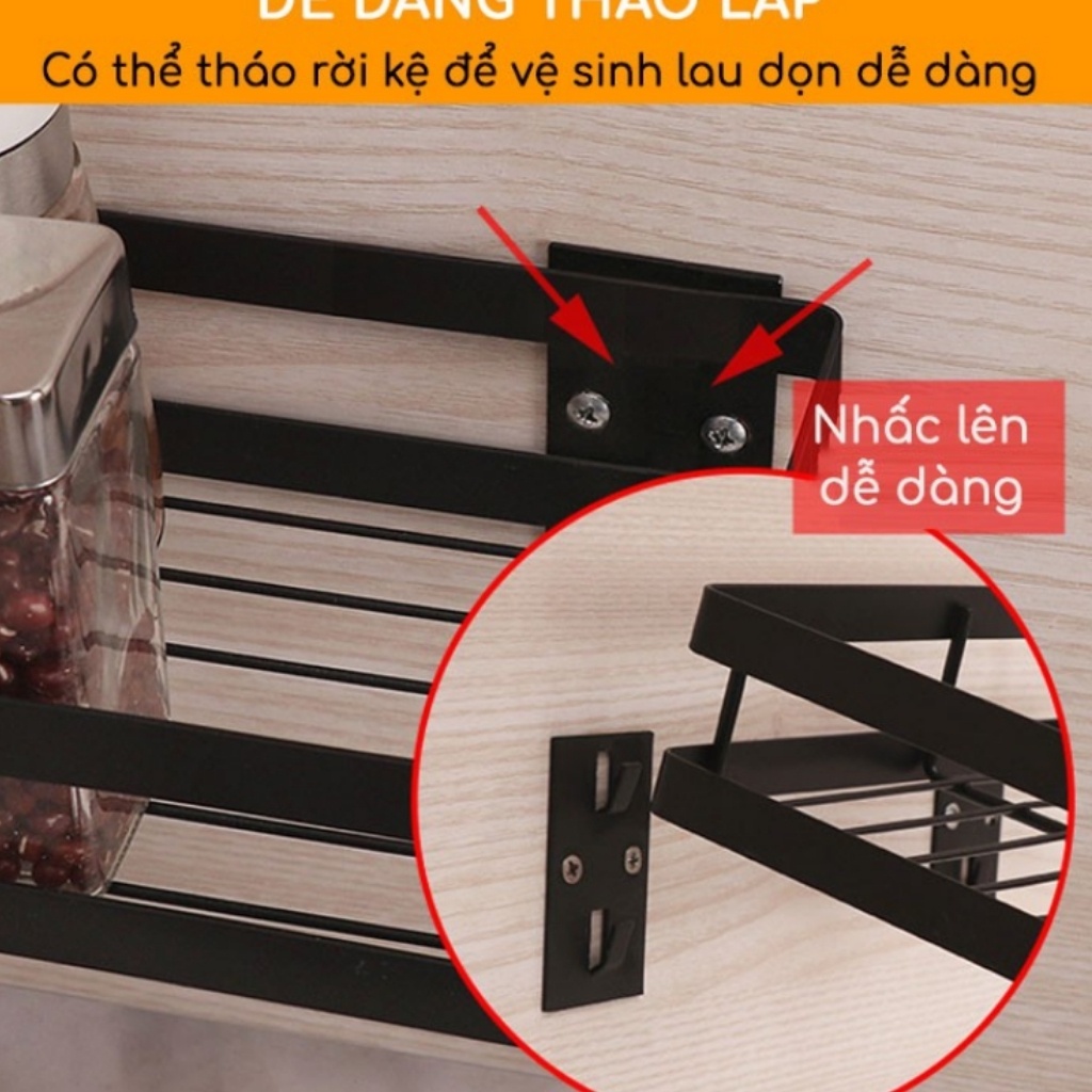 KỆ GIA VỊ INOX 304 ĐEN DÁN TƯỜNG GẠCH MEN KỆ NHÀ BẾP KHÔNG CẦN KHOAN VÍT