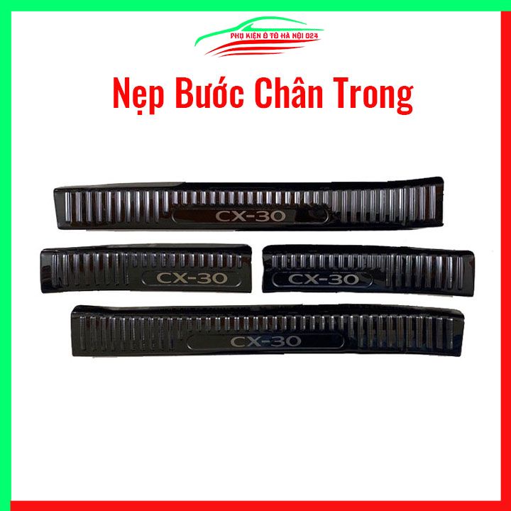 Ốp bậc cửa, nẹp bước chân trong ngoài Mazda CX30 CX-30 2021-2023 vân Titan chống trầy bảo vệ trang trí xe