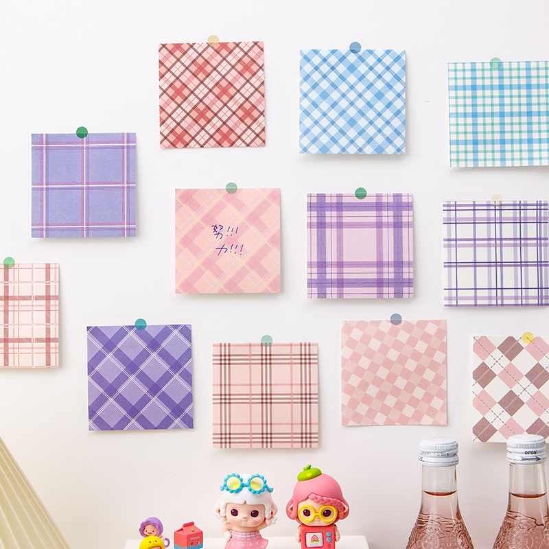 Bộ 200 Tờ Giấy Note Trang Trí Phông Nền Họa Tiết Kẻ Ô Đáng Yêu DIY