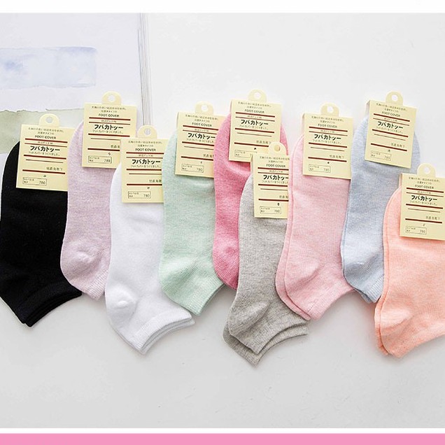 Tất nữ cổ ngắn cotton trơn nhiều màu 88157 SHOP 88