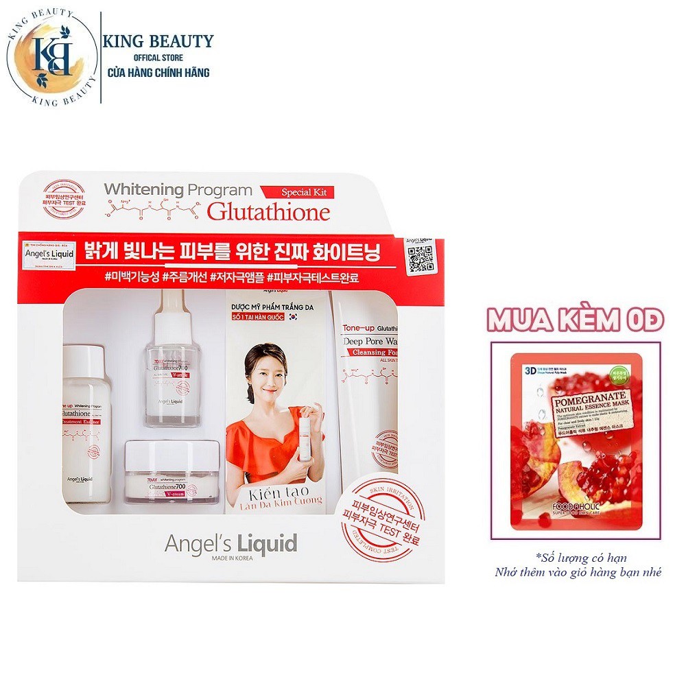 Bộ Kit 4 Món Phục Hồi Da, Mờ Sạm Nám, Tàn Nhang Angel's Liquid Whitening Program Glutathione Special Kit