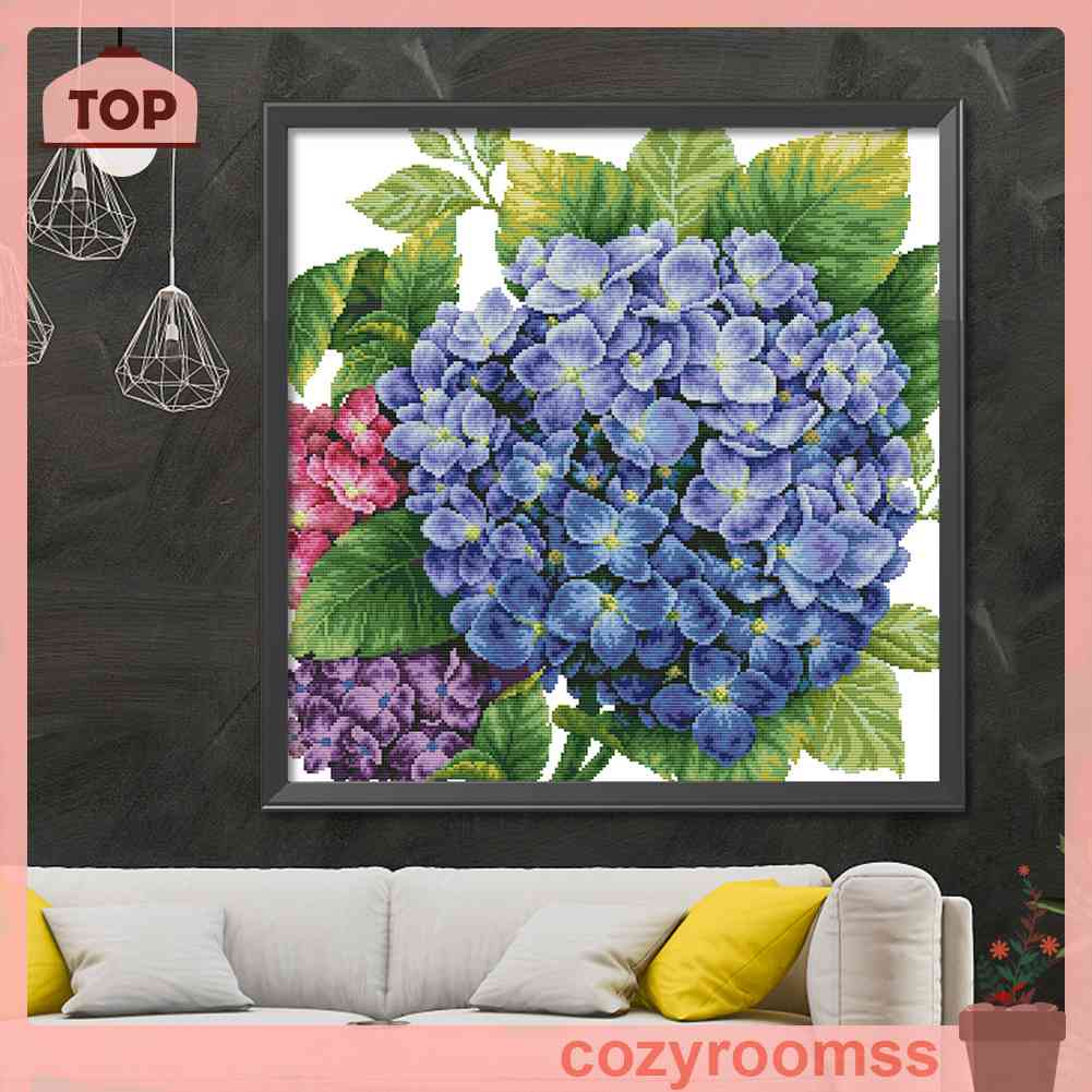 Tranh Thêu Chữ Thập Trang Trí Hình Hoa Cẩm Tú Cầu 14CT 2 Dây Cotton