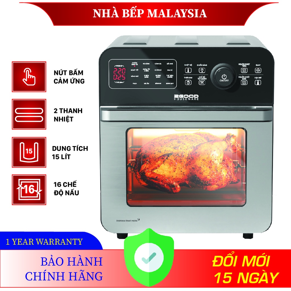 Nồi chiên Không Dầu Inox 304 2GOOD S18/S19 Dung Tích 15L + Tặng Ngay Đôi Găng Tay Cao Cấp