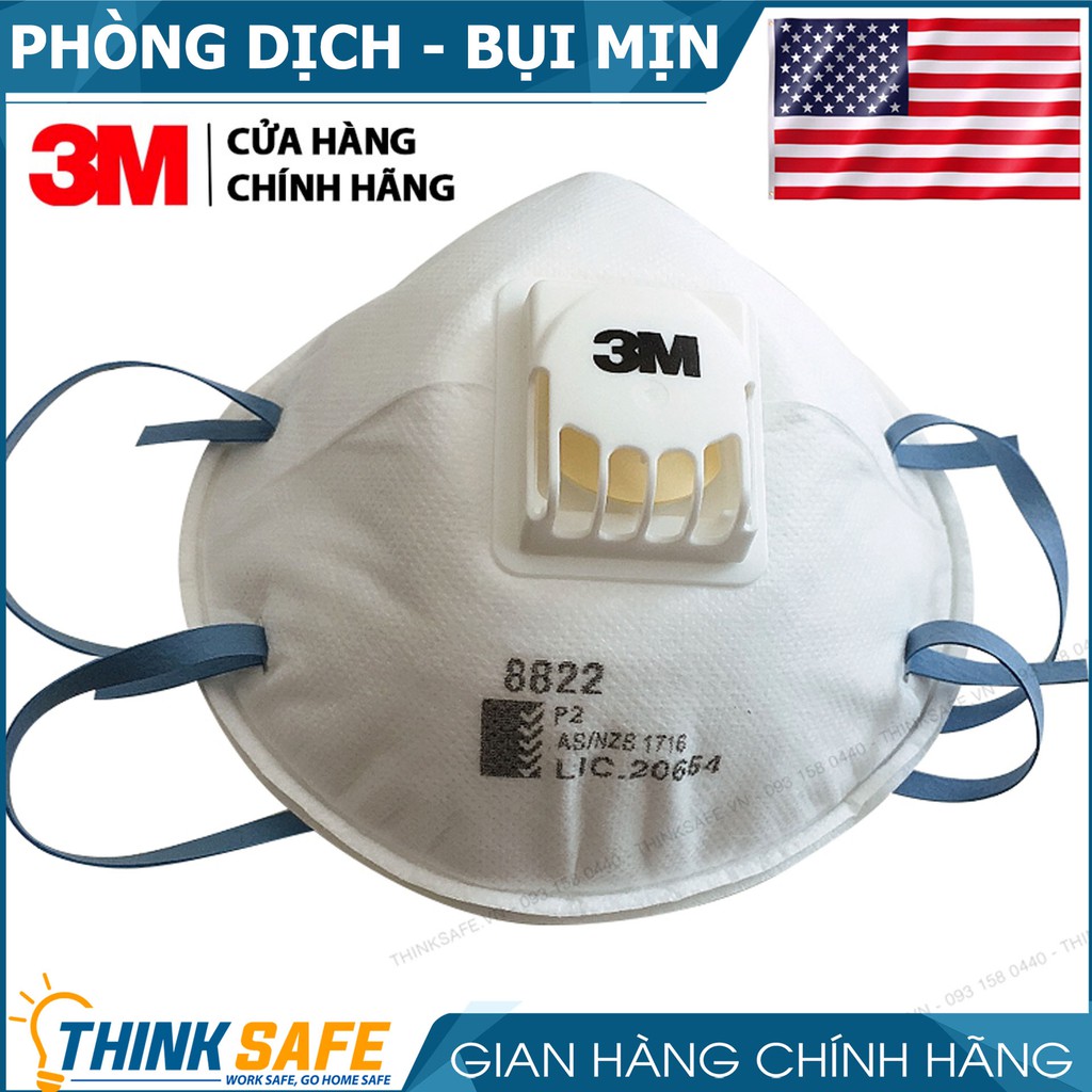 Khẩu trang 3M 8822 van 1 chiều lọc bụi mịn bảo vệ hô hấp, thích hợp sử dụng trong môi trường ô nhiễm