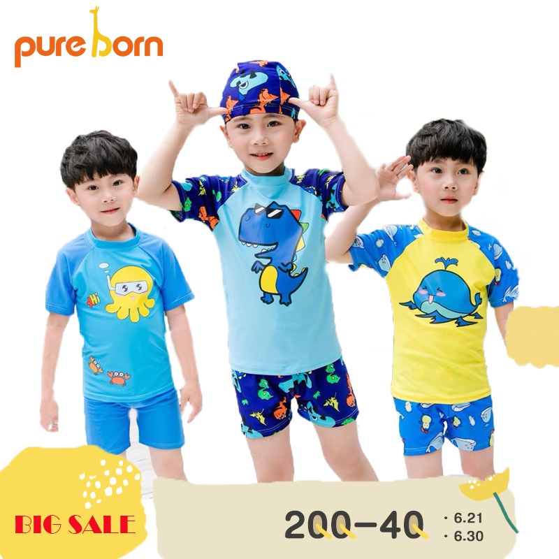 Bộ bơi kèm mũ cho bé trai Pure Born - T18