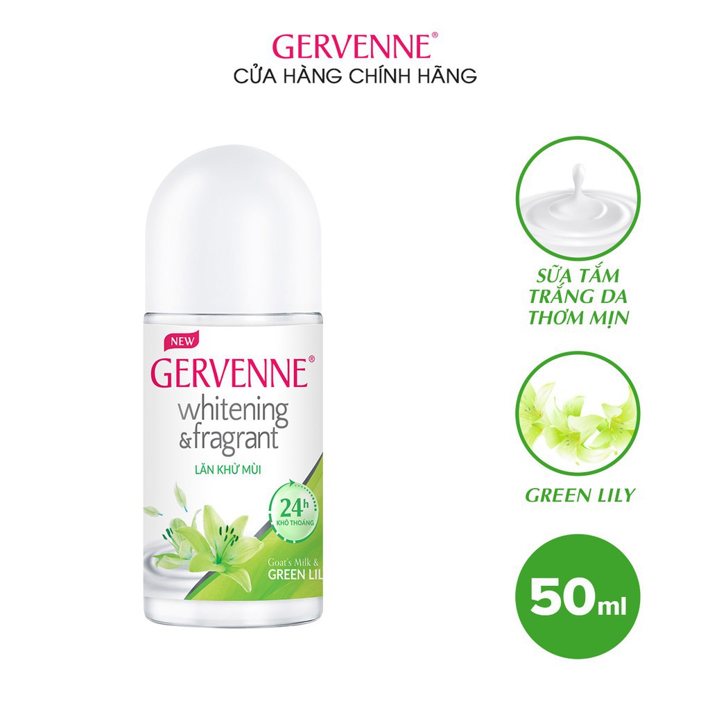 Combo Sữa tắm trắng da nước hoa Gervenne Green Lily 1200g + Lăn khử mùi trắng da Green Lily 50ml