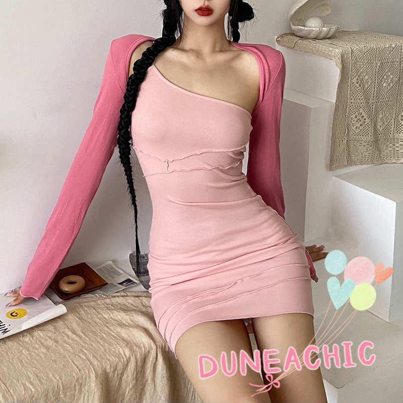 DUNEA Set Đầm Trễ Vai 2 Món Phối Bèo Nhún Thời Trang Cho Nữ