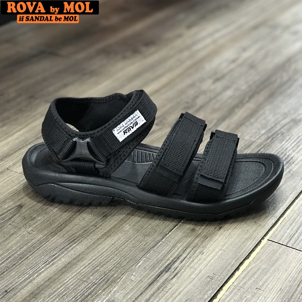 Giày sandal nam hiệu Rova siêu bền 3 quai ngang đế cao su quai dù đi làm đi học màu đen mã RV183-1