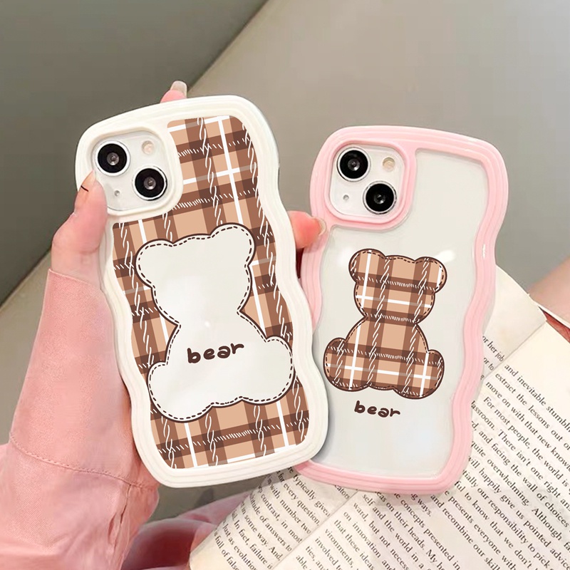 Suntaiho ốp lưng iphone Ốp điện thoại bo viền in gấu caro nâu thích hợp cho iPhone XR 11 Pro 11 12 13 Pro max XS max XR 7 plus