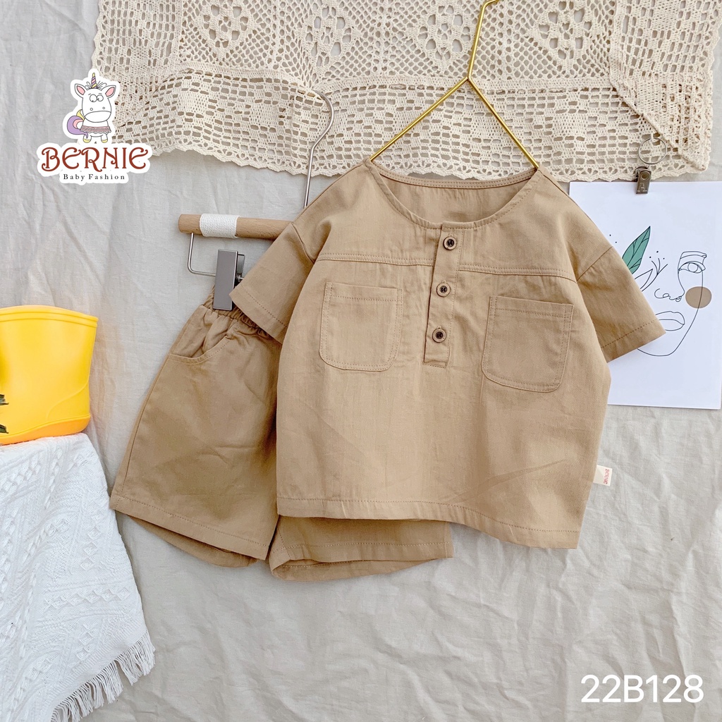 BERNIE - Bộ Thô Đũi Hàn Cổ Trụ Unisex Cho Bé Trai Bé Gái