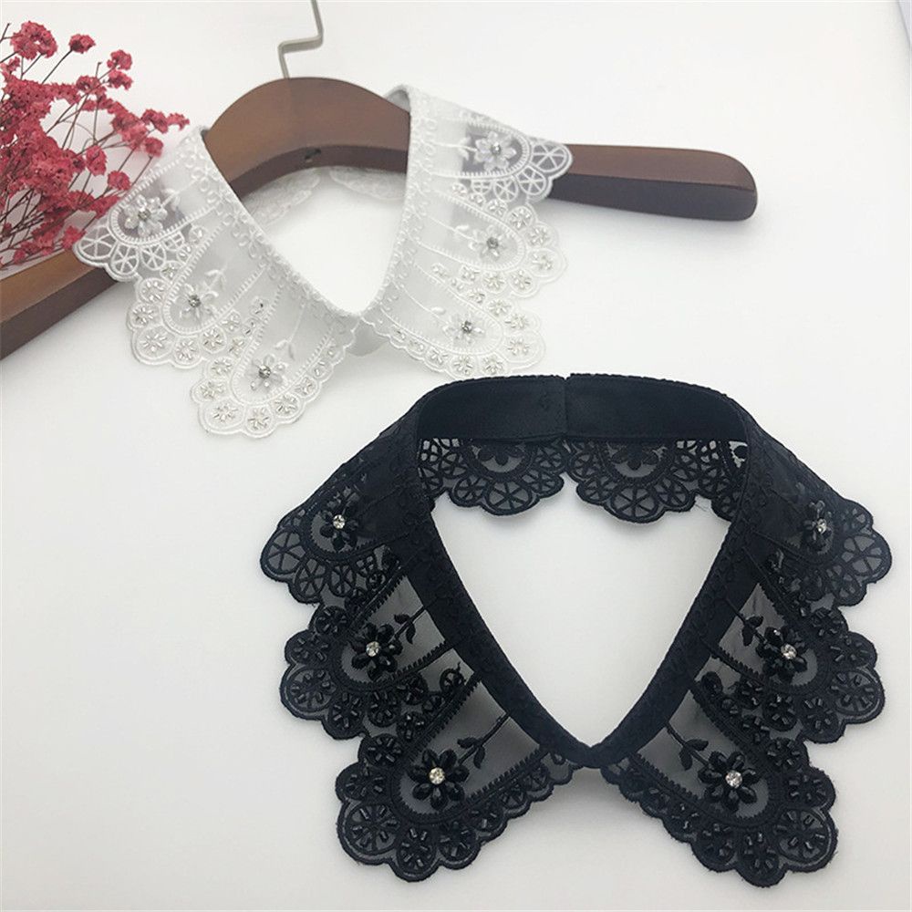 Cổ áo sơ mi giả thêu ren màu trắng đen phong cách cổ điển thời trang cho nam và nữ