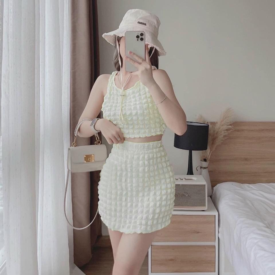 Set Áo Sát Nách Kèm Chân Váy Có Lót Quần Chất Xốp Ô Thích Hợp Mặc Đi Tiệc Đi Làm Đi Chơi Phù Hợp Mọi Phong Cách