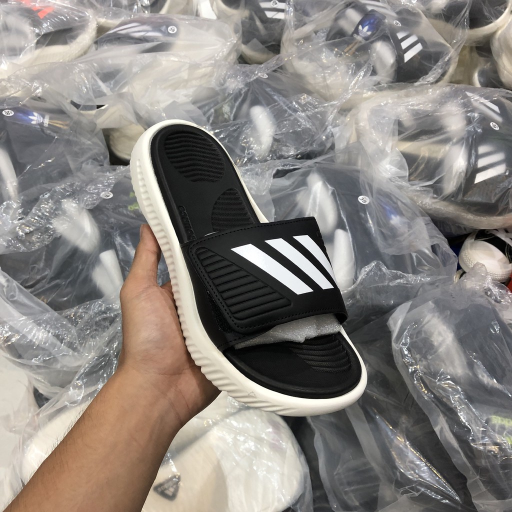 Dép nam quai ngang Alphabounce đen trắng - quai dán xé cực chất