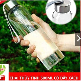 Bình Nước Thủy Tinh, Chai Detox Có Dây Xách 500ml