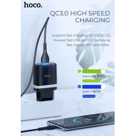 Cốc sạc, Củ Sạc nhanh HoCo C12Q dòng QC3.0/18W -Cốc sạc adroid iPhone 6/7/8/7Plus/8Plus/X/XsMax/iPa