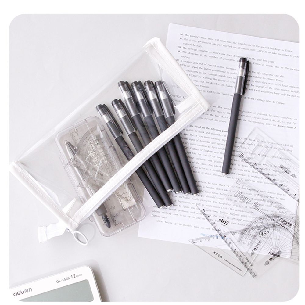 Túi đựng bút/ đồ trang điểm bằng nhựa sức chứa lớn chống thấm nước nhiều màu sắc phong cách Hàn Quốc