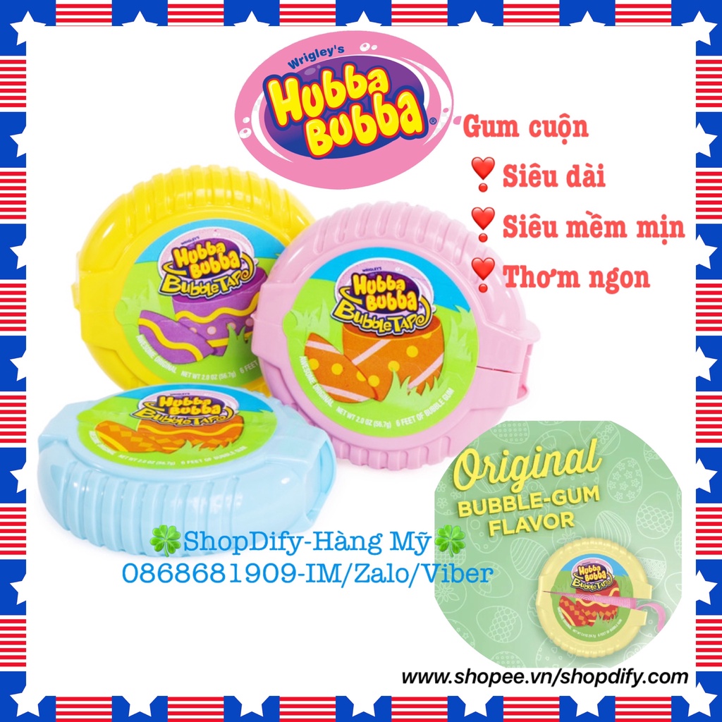 Hubba Bubba Bubble Tape Awesome Original Easter Kẹo Gum Cuộn Siêu Dài Siêu Mềm Mịn 56.7g 180cm Hàng Mỹ ShopDify