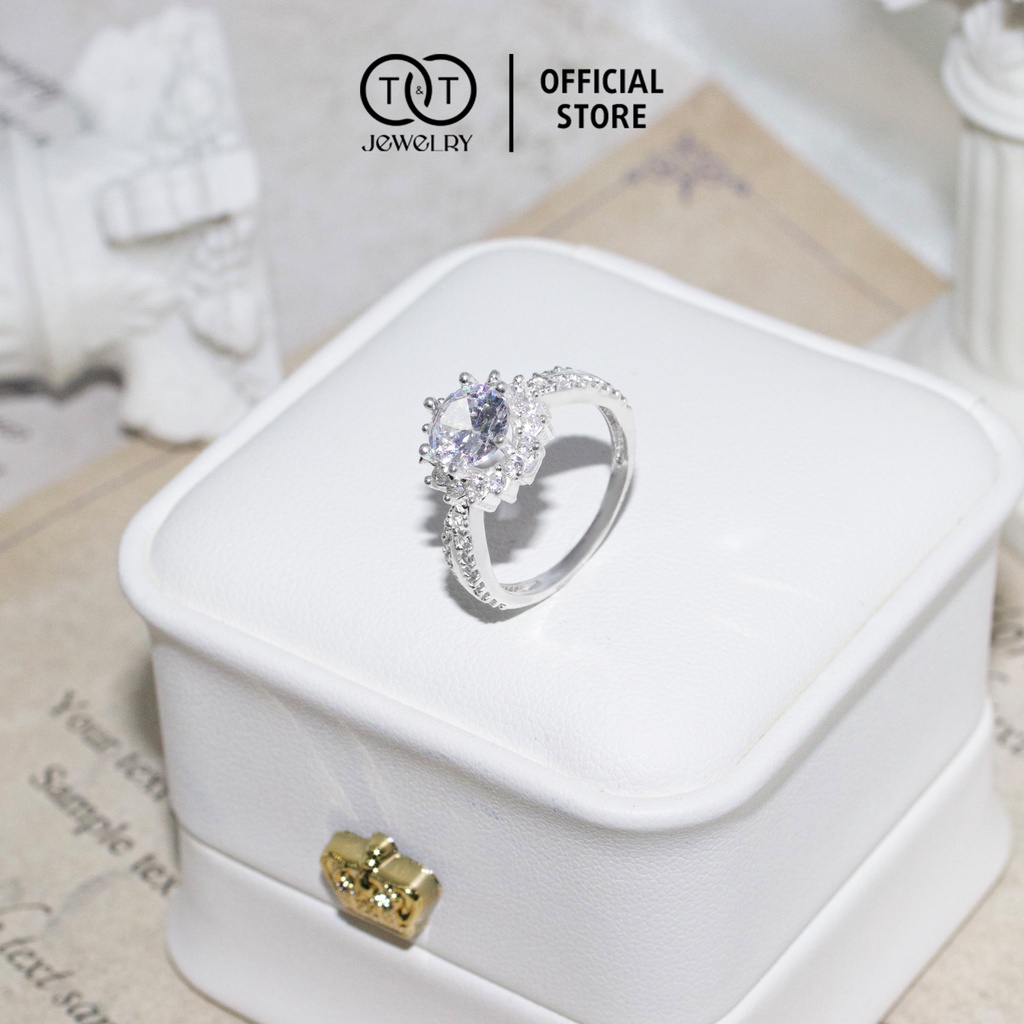 Nhẫn Bạc Nữ Ổ Đá Tròn viền nạm đá CZ cao cấp s925 T&T Jewelry NN041