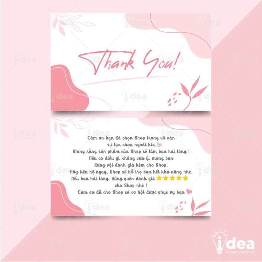 Card Cám Ơn, Card Thank You, Thiệp Cảm Ơn - Size 9x5,4cm - Giấy C300 Cán Màng Mờ 2 Mặt Họa Tiết Hoa Lá