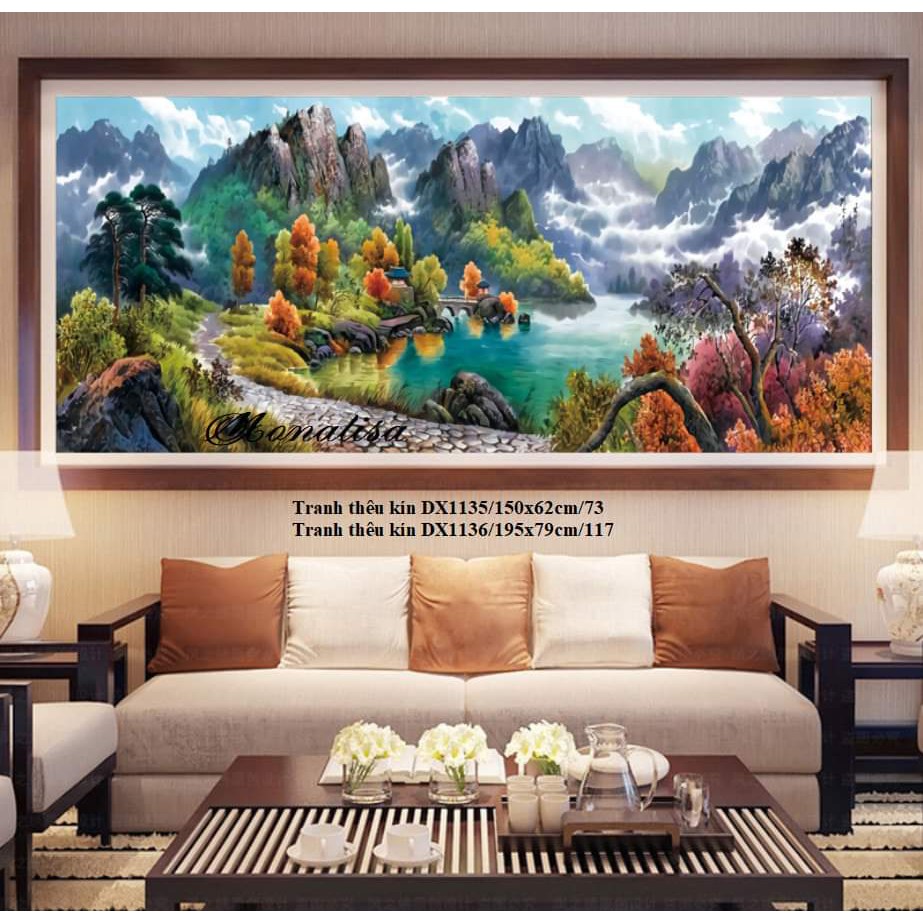 TRANH THÊU KÍN PHONG CẢNH THIÊN NHIÊN HÙNG VĨ DX1135 (150X62) DX1136 (195X79) CM