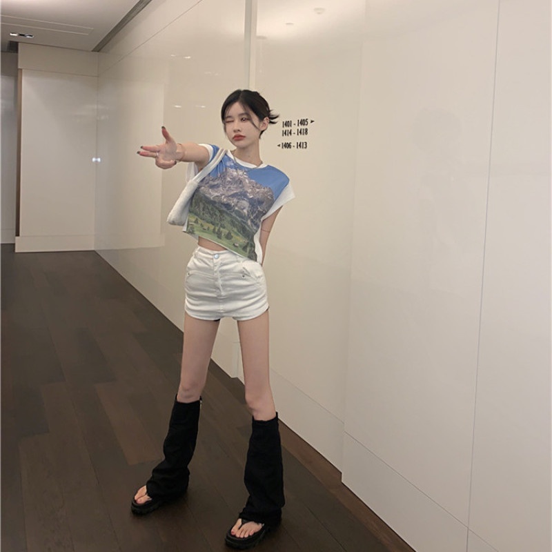 Áo Thun Tay Ngắn Dáng Rộng In Hình Phong Cảnh Thời Trang Cho Nữ