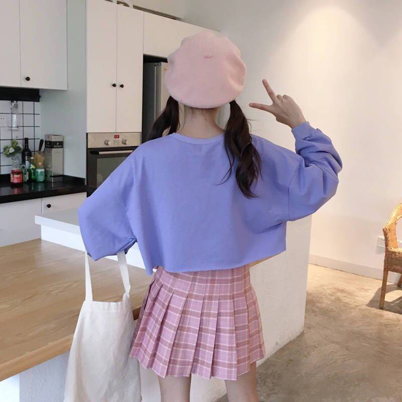 Áo Thun Lửng Tay Dài Dáng Rộng In Chữ Trẻ Trung Phong Cách Hàn Quốc Cho Bạn Gái