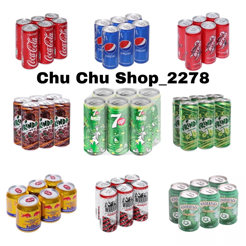 Lốc 6 Lon Nước Ngọt/ Nước Tăng Lực Các Loại [UỐNG ĐI CHỜ CHI]