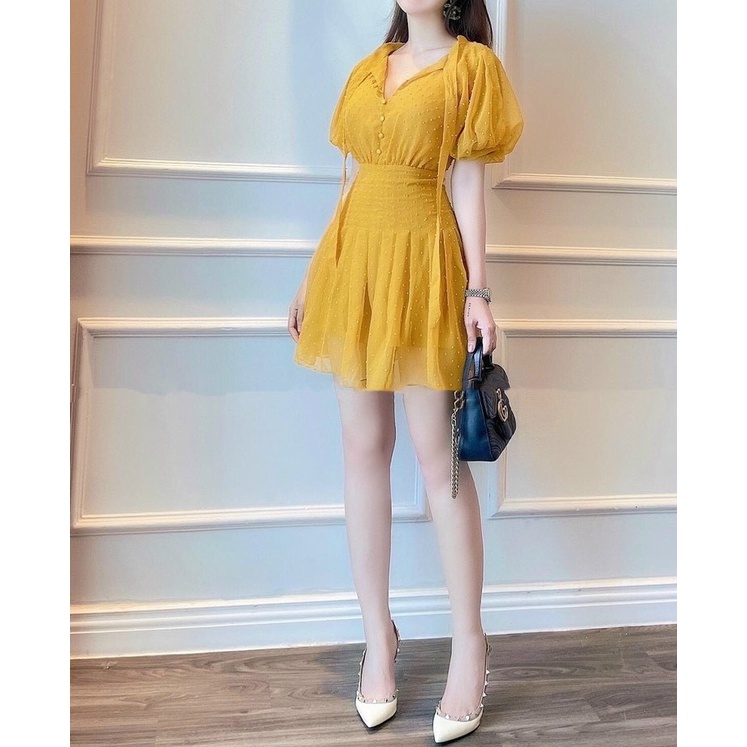 Đầm voan hạt bông tay phồng CX1 MS22-1 Jumsuit