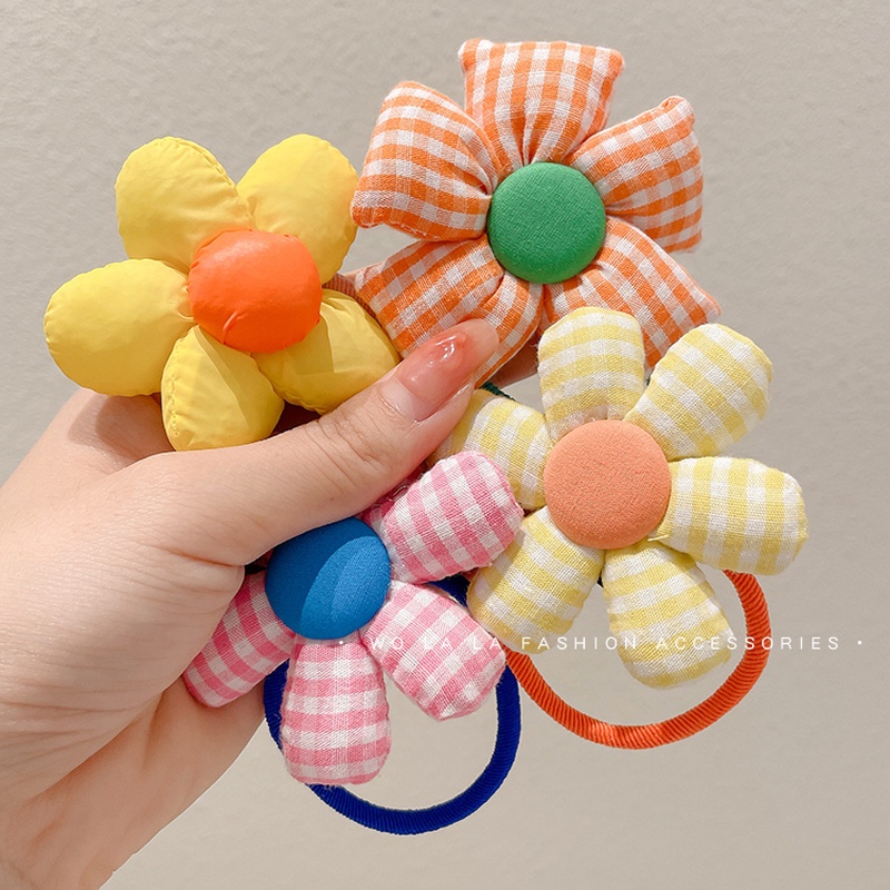 Set Dây Buộc Tóc + Dây Buộc Tóc Cao Su Đính Hoa Dễ Thương Cho Bé