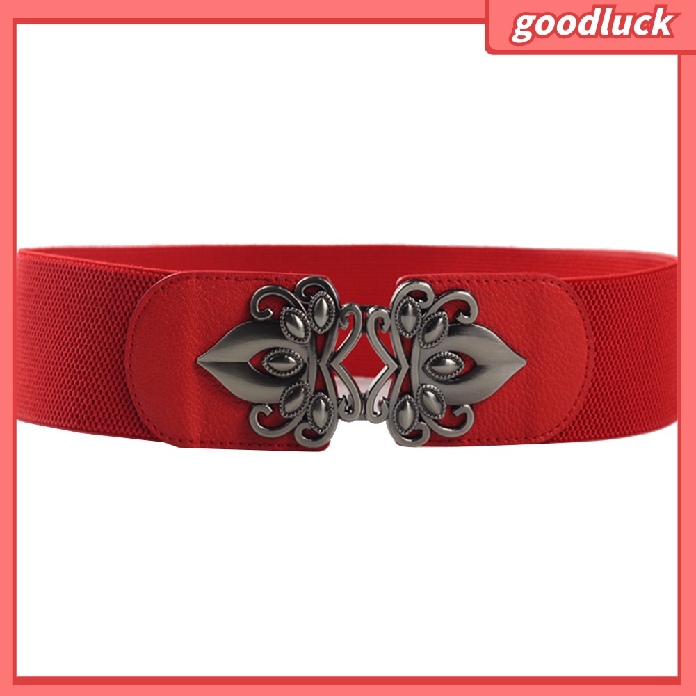 Thắt lưng da pu màu trơn khóa kim loại khắc họa tiết hoa phong cách vintage thời trang