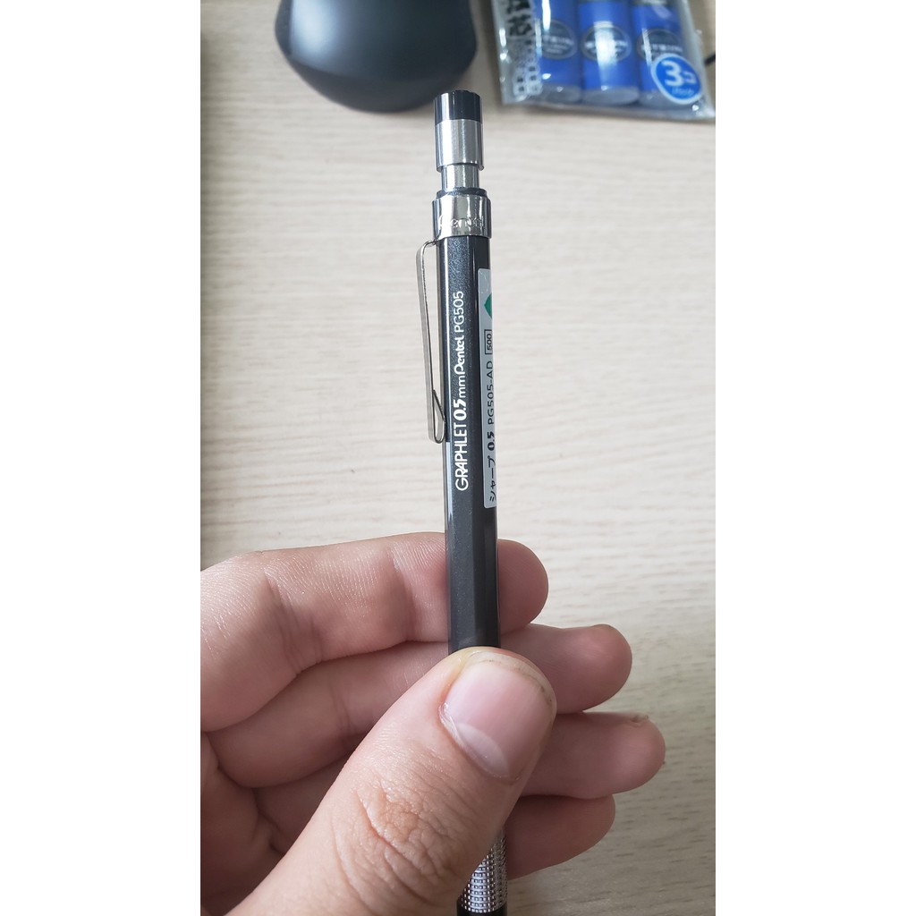 Combo Bút Chì Bấm Pentel Nhật Bản PG505 và Set ngòi Chì 0.5mm Made In Japan Viết Trơn Không Gãy Ngòi