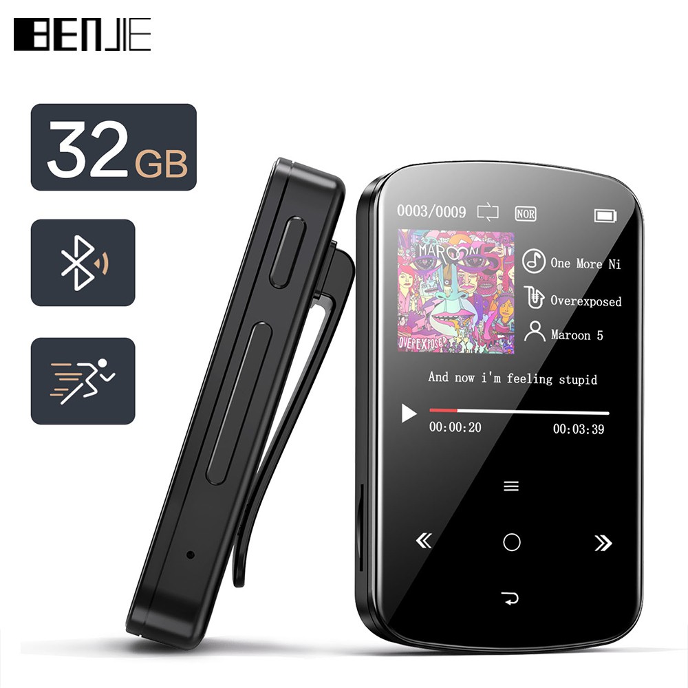 BENJIE M9 32GB Bluetooth 4.2 Máy nghe nhạc MP3 Máy nghe nhạc Máy nghe nhạc màn hình cảm ứng với Đài FM Ghi âm giọng nói Sách điện tử Máy đếm bước chân Mini Clip Student Walkman For Sport