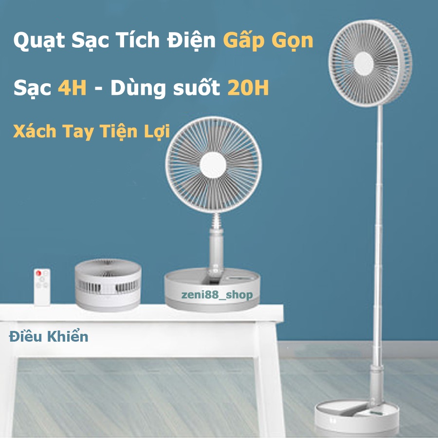 Quạt tích điện gấp gọn đa năng pin 7200mAh 4 chế độ gió siêu bền thời gian sử dụng lến tới 12h