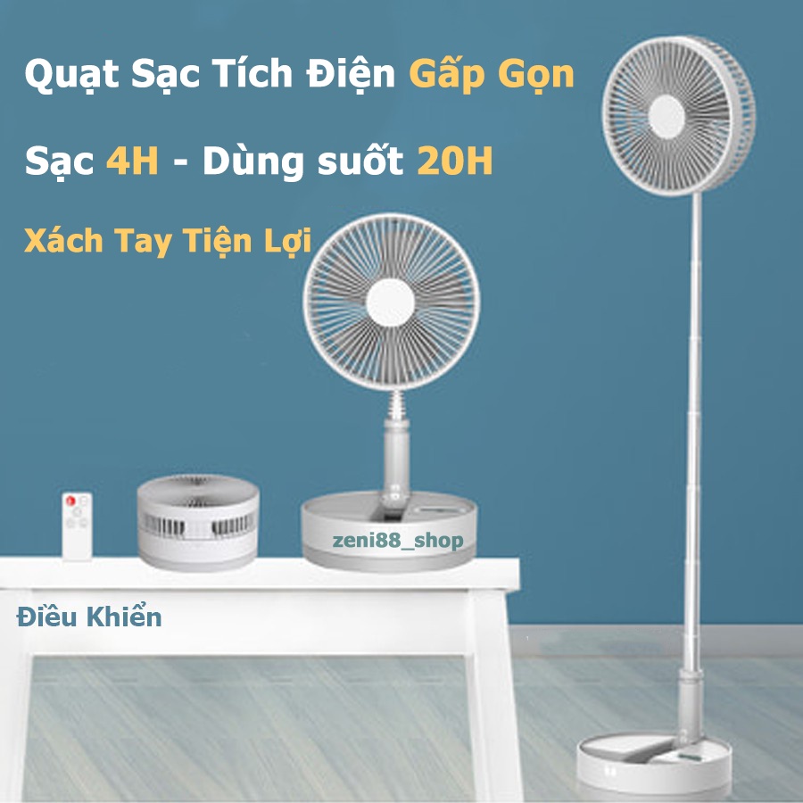 Quạt Tích Điện Gấp Gọn Đa Năng, Pin 7200mAh, 4 Chế Độ Gió, Có Điều Khiển Từ Xa Minashop