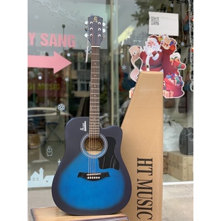 Đàn guitar acoustic HT music giá rẻ sinh viên màu xanh [Tặng kèm phụ kiện]