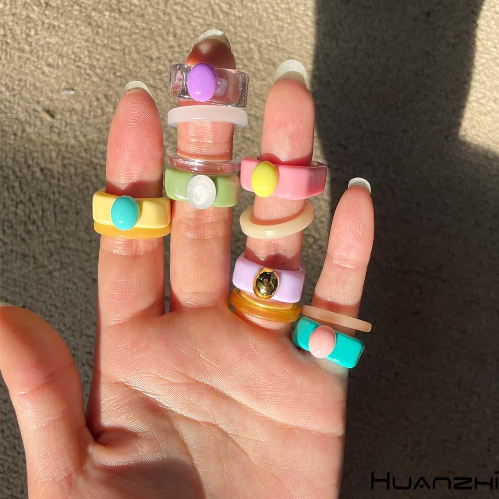 Nhẫn Acrylic Hình Oval Phối Màu Tương Phản Thời Trang Hàn Quốc Cho Nữ