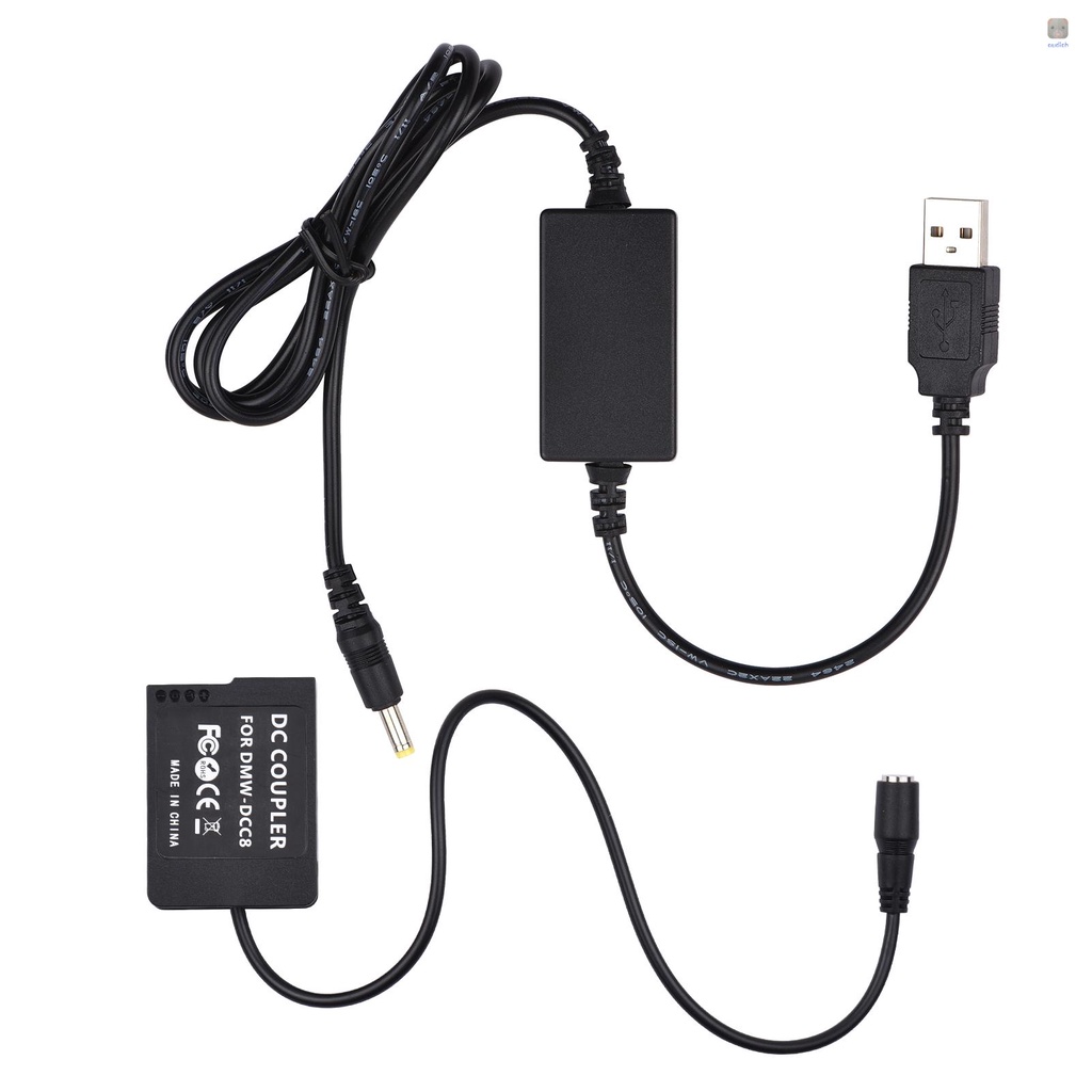 Pin giả Andoer DMW-DCC8/BLC12 với cáp đổi nguồn USB cho Panasonic Lumix DMC-FZ200 FZ300 FZ1000 FZ2500 G5 G6 G7 G80 G85