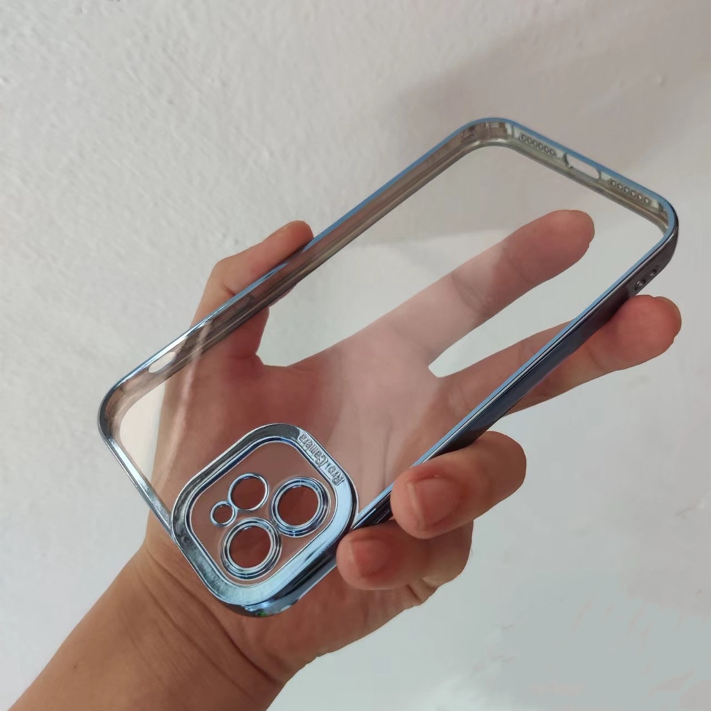 Ốp điện thoại silicon trong suốt mạ viền sang trọng bảo vệ camera nhẹ cho iPhone 13 12 11 Pro Max XR XS Max 7 8 Plus
