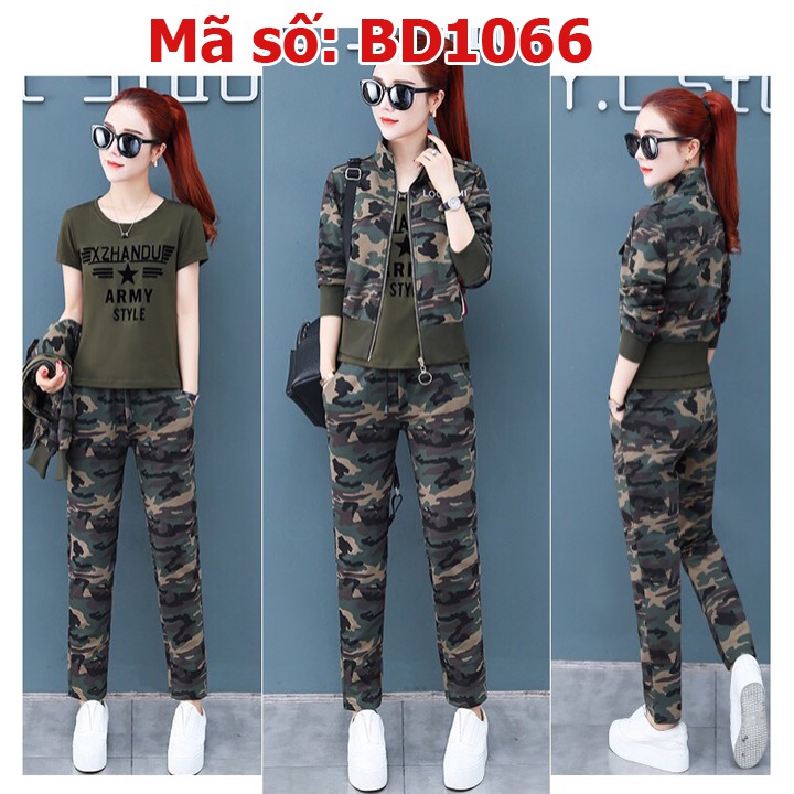 ⚡️ có big size XXL ⚡️ BD1066 Set nguyên bộ đồ thể thao dài thu đông họa tiết lính rằn ri AM RY 3 trong 1