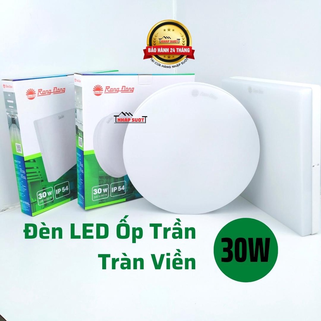 Đèn LED Ốp Trần Nổi 30W Rạng Đông Đế Nhôm, Thiết Kế Tràn Viền IP54 (Vuông/Tròn) - LN12