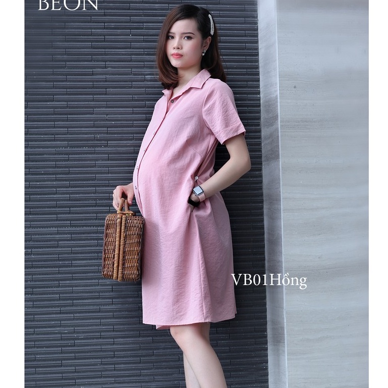 Đầm bầu có cổ tay ngắn, cúc thật đóng mở cho bé ti, màu sáng tôn da, chất đũi hàn siêu mát size tới 75kg