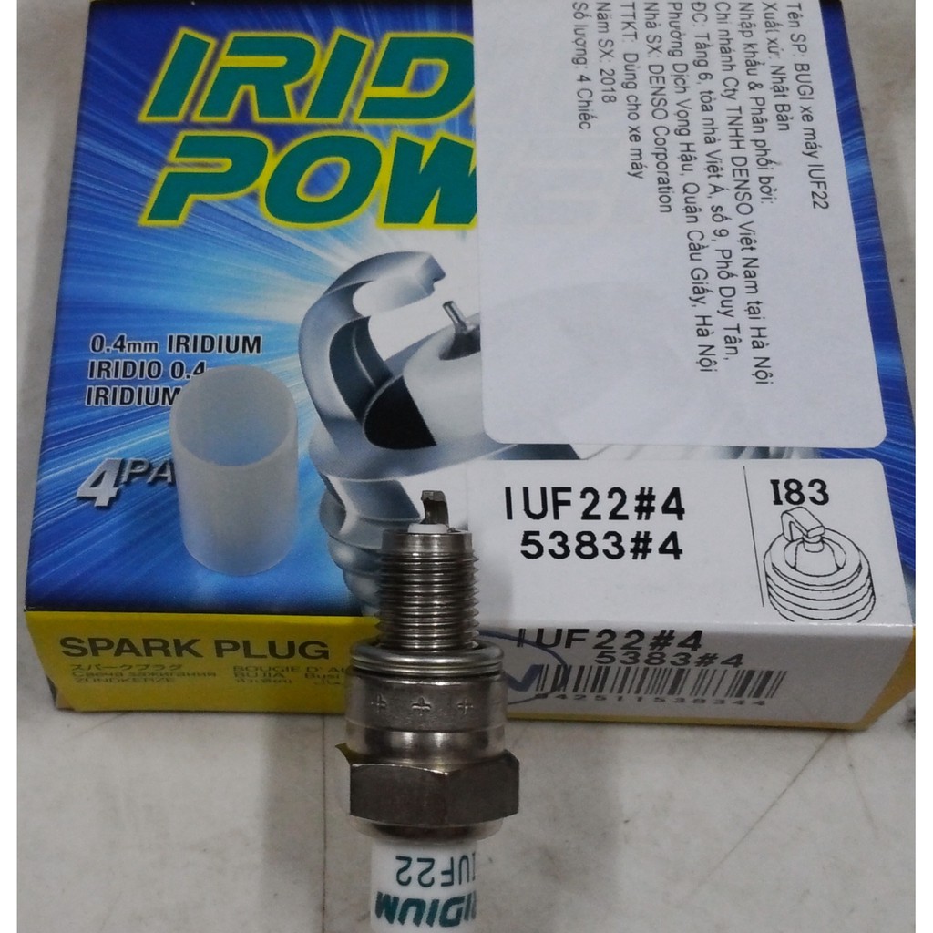 Bugi DENSO  Iridium Power IUF22 chân ngắn xe Grande Axelo DR Wave@/ZX Fu110 Si Ju Taurus Attila