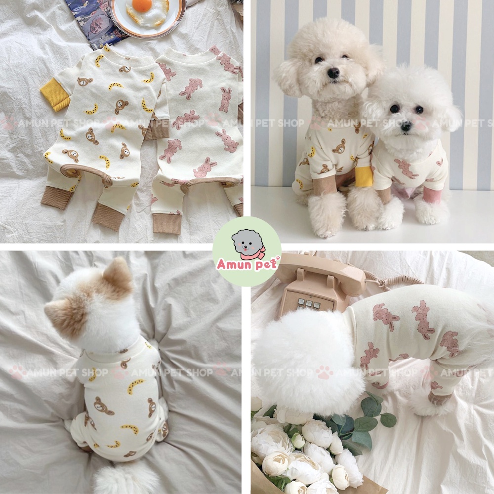 Jumpsuit Cho Chó Mèo Cao Cấp Hàn Quốc Chất Đẹp Dễ Thương Bộ Đồ Quần Áo Liền Thân Cho Thú Cưng Mặc Ngủ Amun Pet