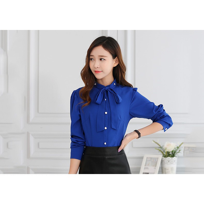 Áo sơ mi cột nơ phối nút – MS0076A