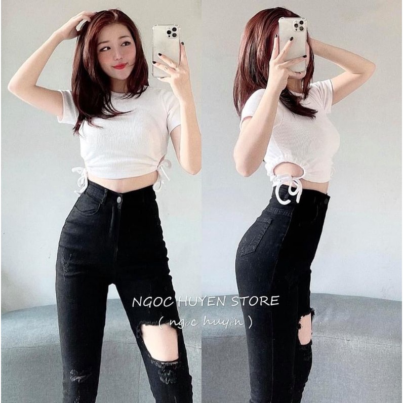 QUẦN JEAN NỮ RÁCH GỐI LƯNG CAO,CHẤT ĐẸP CO GIÃN ❤QUẦN BÒ RÁCH