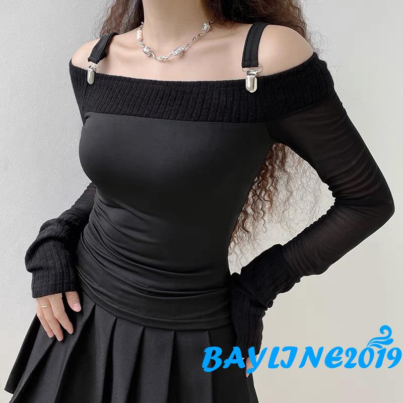 Áo Sơ Mi Tay Dài Hở Vai Màu Sắc Trơn Dành Cho Nữ